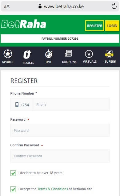Register At BetRaha Via Mobile