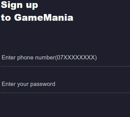 Gamemania Sign Up