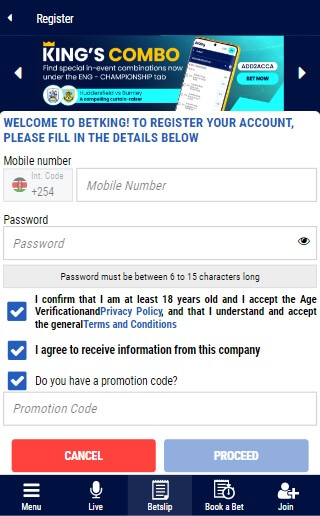 BetKing Kenya Mobile Registration