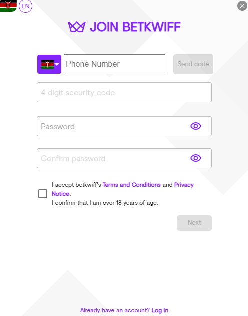 betkwiff Registration form