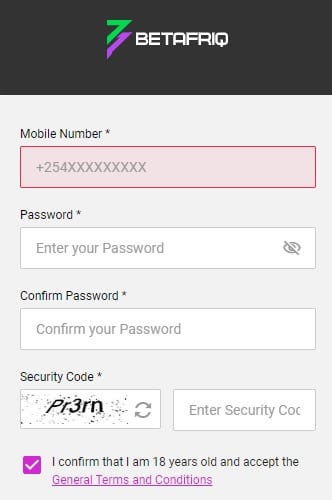 BetAfriq Registration Form