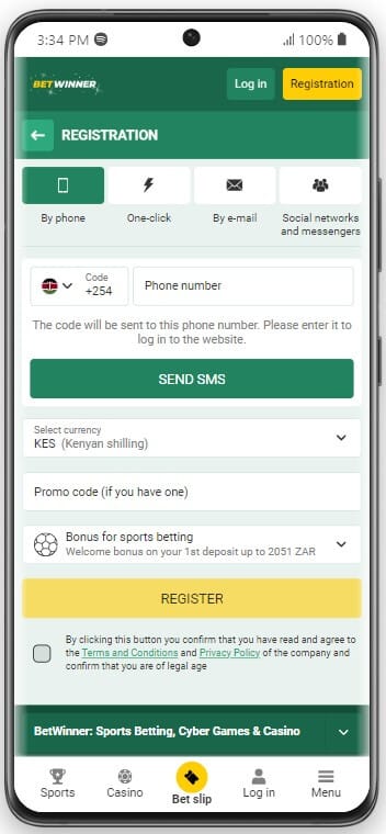 betwinner mobile registration