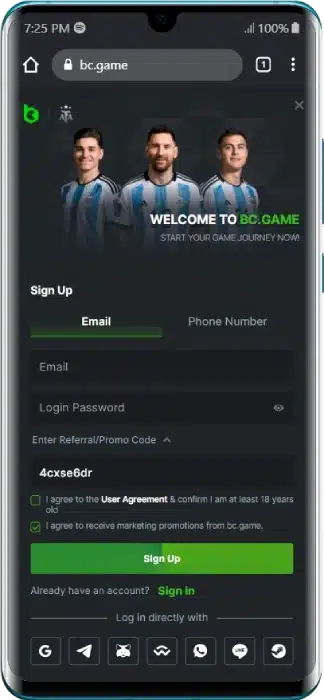 Sign Up on BC.Game